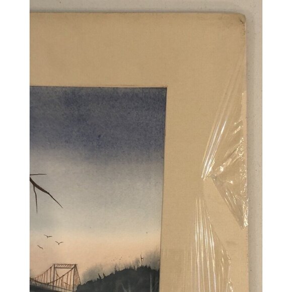 24"x20" Original Matted Watercolor PAINTING River Bridge by JOYCE GILBERT 1985 - Picture 4 of 6